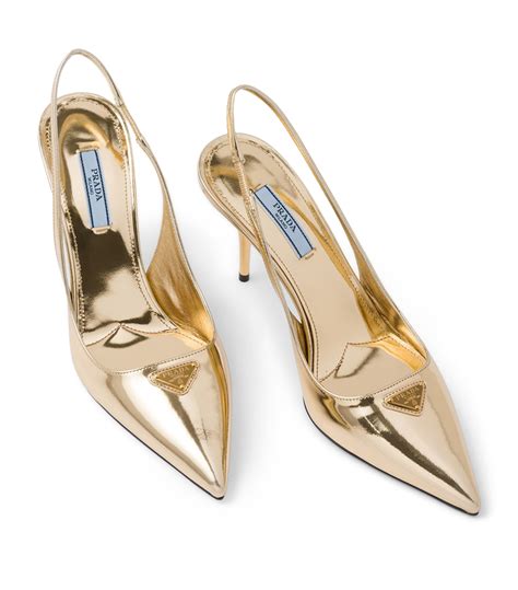 prada black leather pumps|Prada metallic leather slingback pumps.